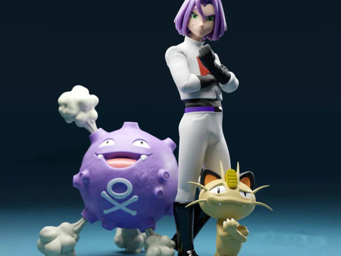 James, Koffing e Meowth pronti per la stampa Modello di stampa 3D