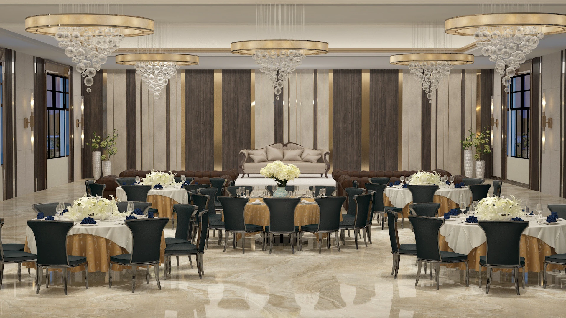 Banquet hall 3D Model .c4d .max .obj .3ds .fbx .stl .blend