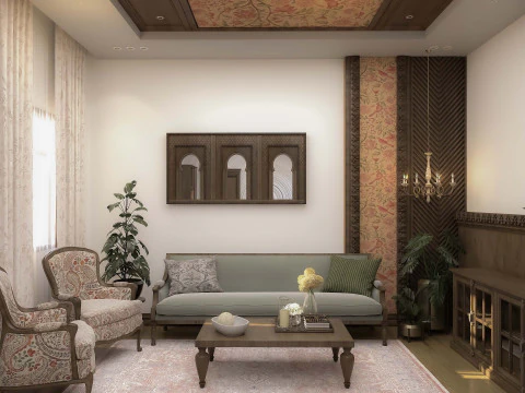 Ethnisches Schlafzimmer mit Wohnzimmer 3D Modell