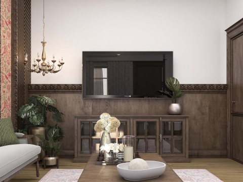 Ethnic Bedroom with Living Room Model 3D