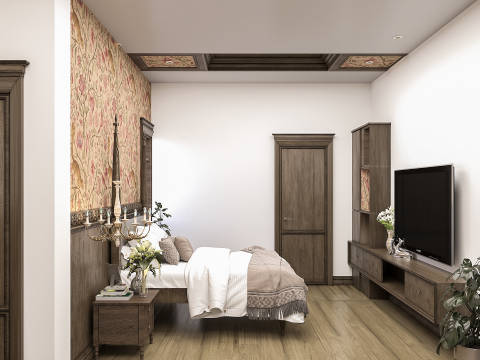 Ethnic Bedroom with Living Room Model 3D