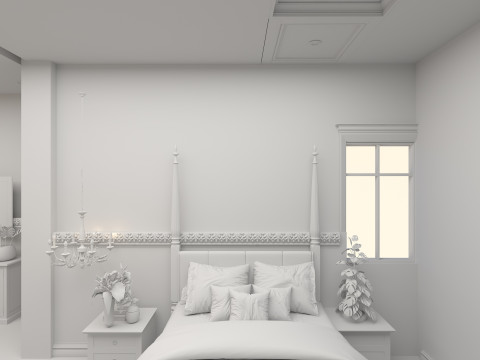 Ethnic Bedroom with Living Room Model 3D