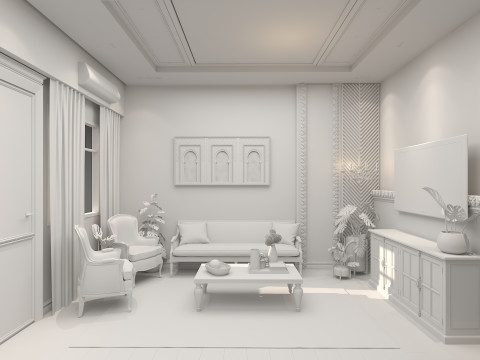 Ethnic Bedroom with Living Room Model 3D