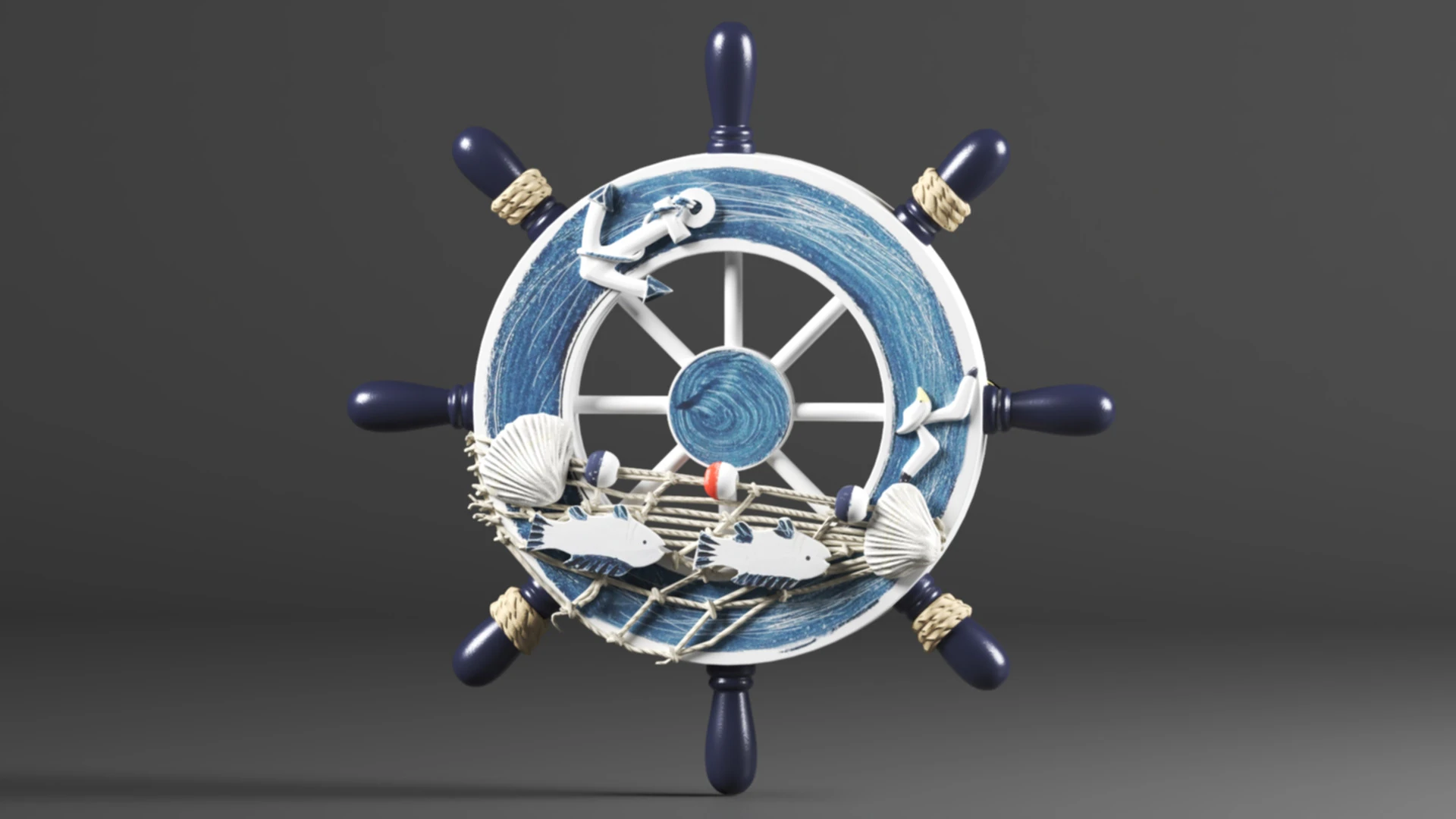 Nautical Boat Steering Rudder Ornament Wooden Rudder Wall Decor For Beach Restaurant Or Parties 3D Print Model .c4d .max .obj .3ds .fbx .stl .blend