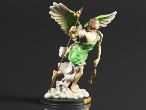 Ebros Catholic Church Archangel of The Angelic Council Saint Raphael with Healing Staff Colorful Sta 3D Print Model