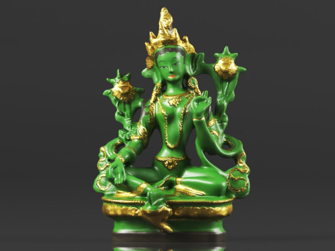 Tibet Tibetan Buddhism Statue Green Tara Buddha Statue Feng Shui Decoration Ornament Modèles 3D en vedette