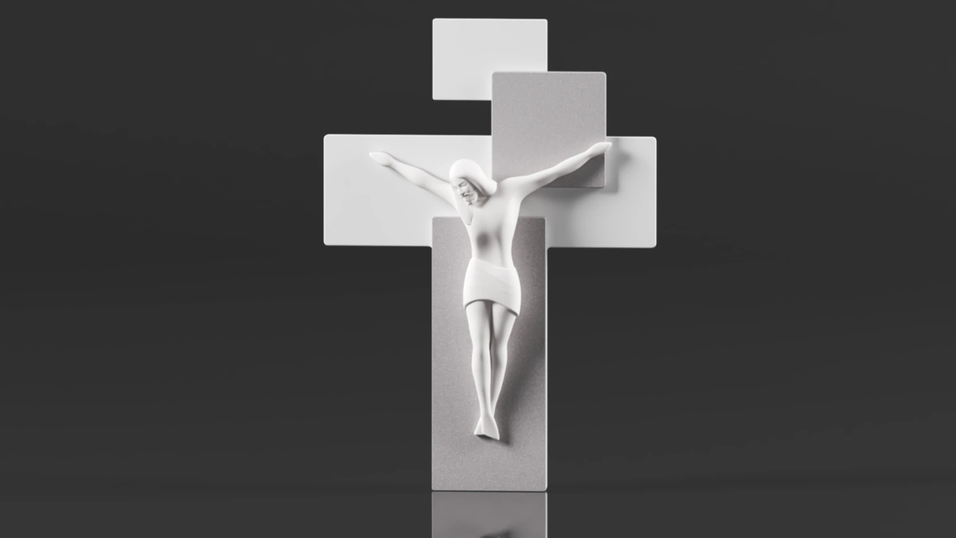 Modern Wall Crucifix Wood Grey White Christ 3D Print Model .c4d .max .obj .3ds .fbx .stl .blend 