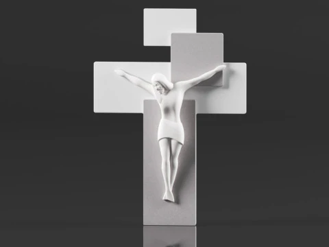 Modern Wall Crucifix Wood Grey White Christ 3D Print Model