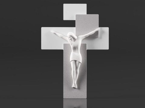 Modern Wall Crucifix Wood Grey White Christ Modèles 3D en vedette