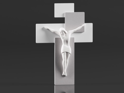 Modern Wall Crucifix Wood Grey White Christ Modèles 3D en vedette