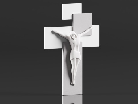 Modern Wall Crucifix Wood Grey White Christ Modèles 3D en vedette