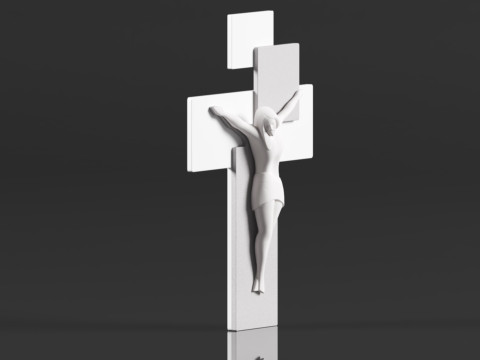 Modern Wall Crucifix Wood Grey White Christ Modèles 3D en vedette