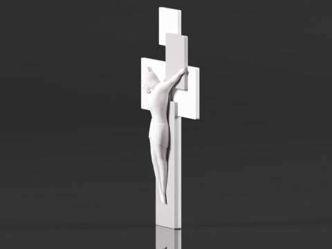 Modern Wall Crucifix Wood Grey White Christ Modèles 3D en vedette