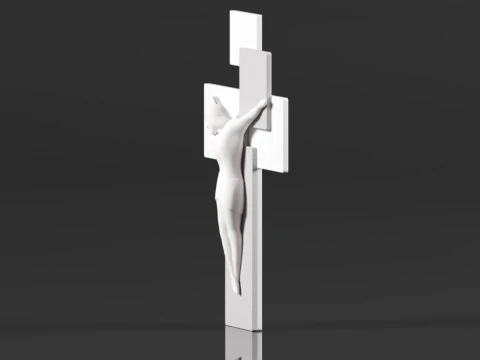Modern Wall Crucifix Wood Grey White Christ 3D Print Model