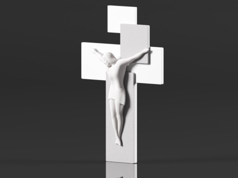 Modern Wall Crucifix Wood Grey White Christ Modèles 3D en vedette