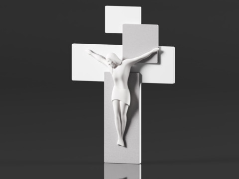 Modern Wall Crucifix Wood Grey White Christ Modèles 3D en vedette