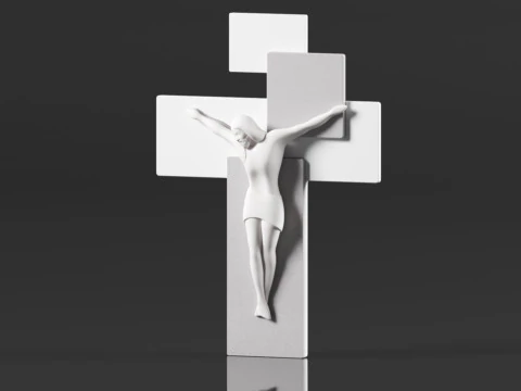 Modern Wall Crucifix Wood Grey White Christ 3D Print Model