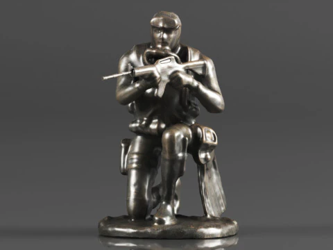 Ebros Gift Battlefield Ajoelhado Navy Seal Diver Soldado Mirando com Est&aacute;tua de Rifle Modelo de Impressão 3D