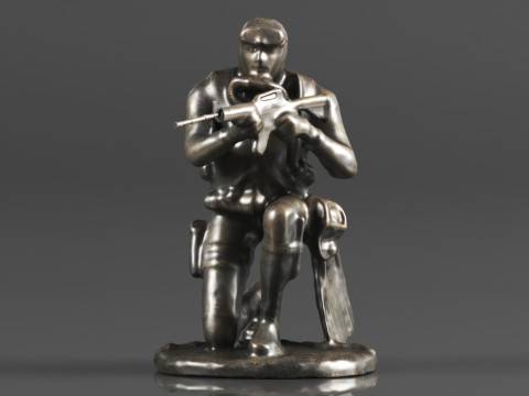 Ebros Gift Battlefield Kneeling Navy Seal Diver Soldier Taking Aim with Rifle Statue 3D Print Model