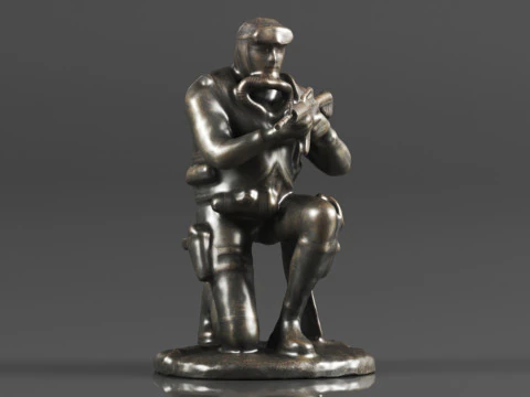 Ebros Gift Battlefield Kneeling Navy Seal Diver Soldier Taking Aim with Rifle Statue 3D Print Model