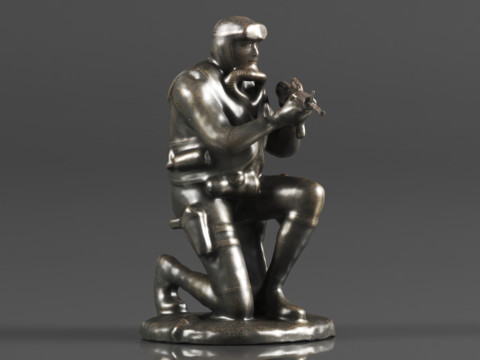 Ebros Gift Battlefield Kneeling Navy Seal Diver Soldier Taking Aim with Rifle Statue 3D Print Model