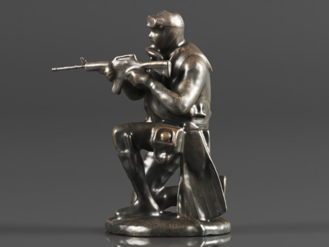 Ebros Gift Battlefield Kneeling Navy Seal Diver Soldier Taking Aim with Rifle Statue 3D Print Model