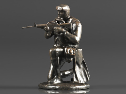 Ebros Gift Battlefield Kneeling Navy Seal Diver Soldier Taking Aim with Rifle Statue 3D Print Model