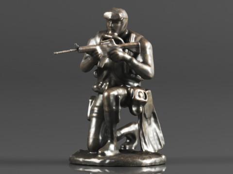 Ebros Gift Battlefield Kneeling Navy Seal Diver Soldier Taking Aim with Rifle Statue 3D Print Model