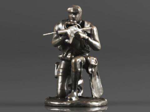 Ebros Gift Battlefield Kneeling Navy Seal Diver Soldier Taking Aim with Rifle Statue 3D Print Model