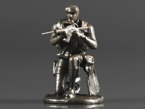 Ebros Gift Battlefield Kneeling Navy Seal Diver Soldier Taking Aim with Rifle Statue 3D Print Model