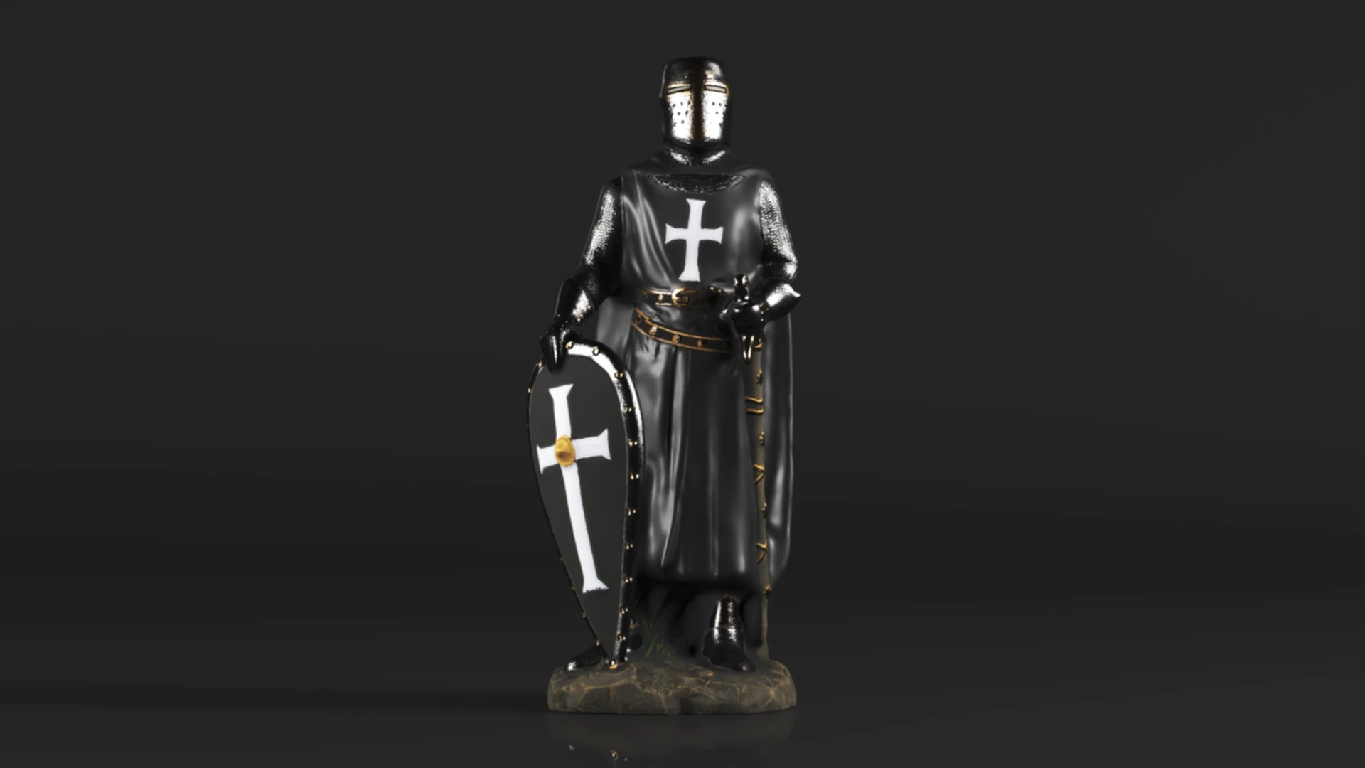 Ebros Gift Holy Wars English Black Cloaked Crusader Knight 3D Print Model .c4d .max .obj .3ds .fbx .stl .blend 