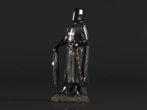 Ebros Gift Holy Wars English Black Cloaked Crusader Knight 3D Print Model