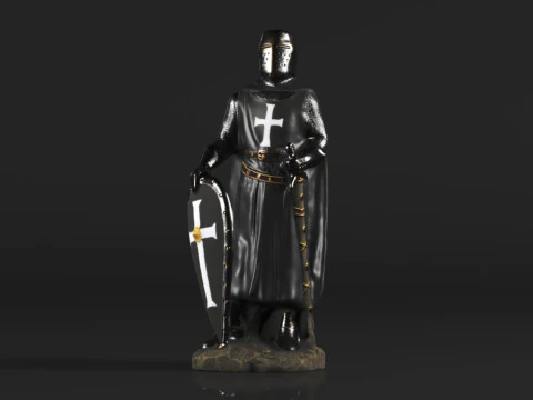 Ebros Gift Holy Wars English Black Cloaked Crusader Knight 3D Print Model
