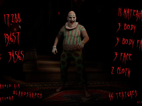 Scary Clown game character for Horror games 3D Model