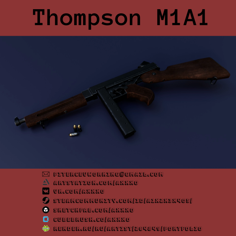 Thompson M1A1 Modelo 3D .c4d .max .obj .3ds .fbx .stl .blend 