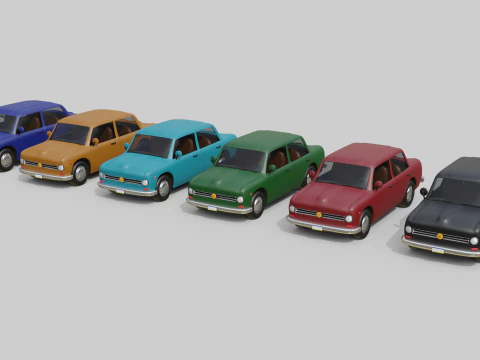 Low-Poly Vintage Sedan Car Game-Ready and Render Asset 3D Model