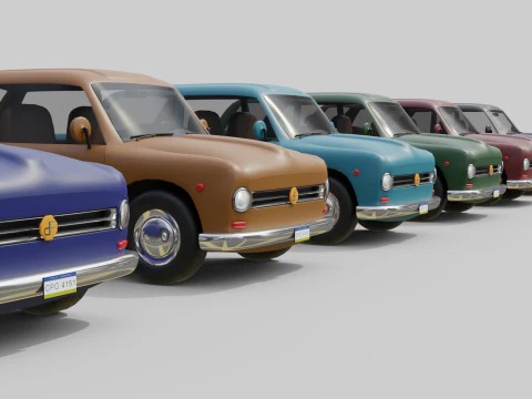 Low-Poly Vintage Sedan Car Game-Ready and Render Asset 3D Model