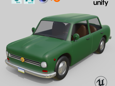 Low-Poly Vintage Sedan Car Game-Ready and Render Asset 3D Модель