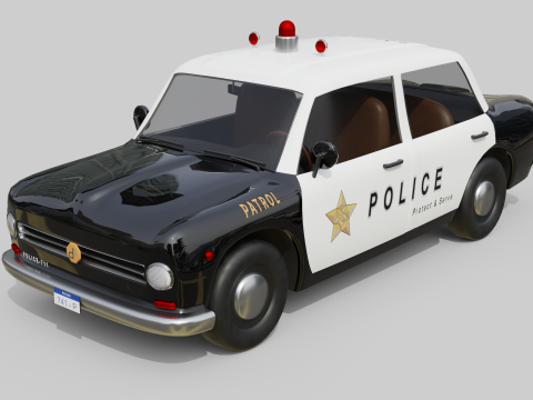 Low-Poly Vintage Police Car Game-Ready and Render Asset Model 3D