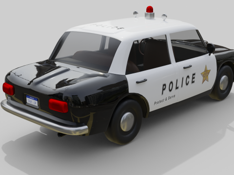 Low-Poly Vintage Police Car Game-Ready and Render Asset Model 3D