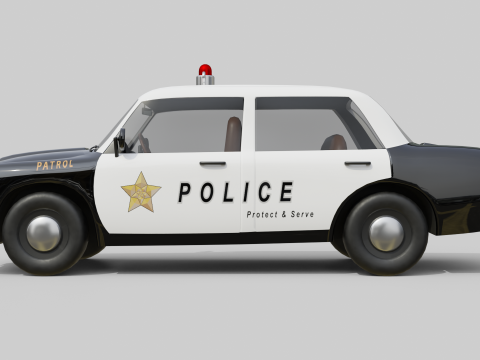 Low-Poly Vintage Police Car Game-Ready and Render Asset Model 3D