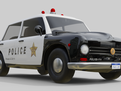 Low-Poly Vintage Police Car Game-Ready and Render Asset Model 3D