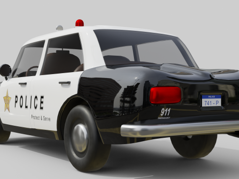Low-Poly Vintage Police Car Game-Ready and Render Asset Model 3D