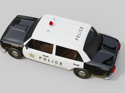 Low-Poly Vintage Police Car Game-Ready and Render Asset Model 3D