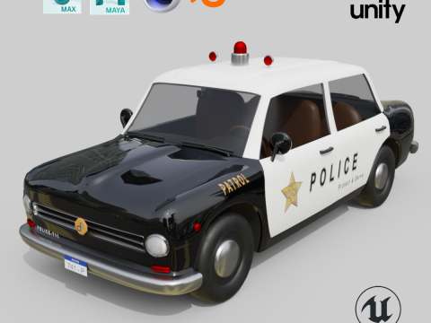 Low-Poly Vintage Police Car Game-Ready and Render Asset 3D Model