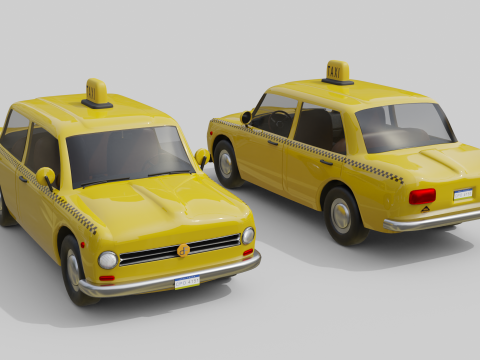 Low-Poly Vintage Taxi Car Game-Ready and Render Asset 3D Модель