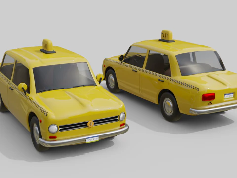 低聚老式出租车游戏就绪和渲染资产 3D 模型