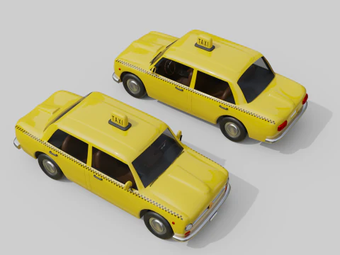 低聚老式出租车游戏就绪和渲染资产 3D 模型