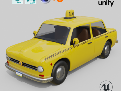 Low-Poly Vintage Taxi Car Game-Ready and Render Asset 3D Model