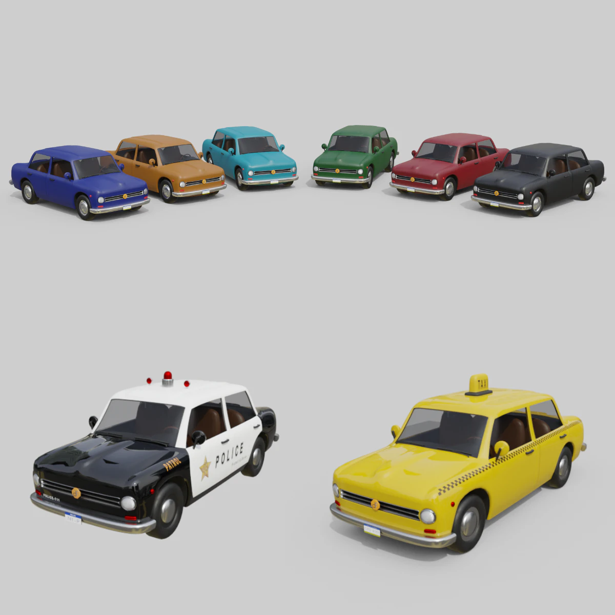 Vintage Sedan Cars Set Game-Ready and Render Asset Collection 3D Model .c4d .max .obj .3ds .fbx .stl .blend 